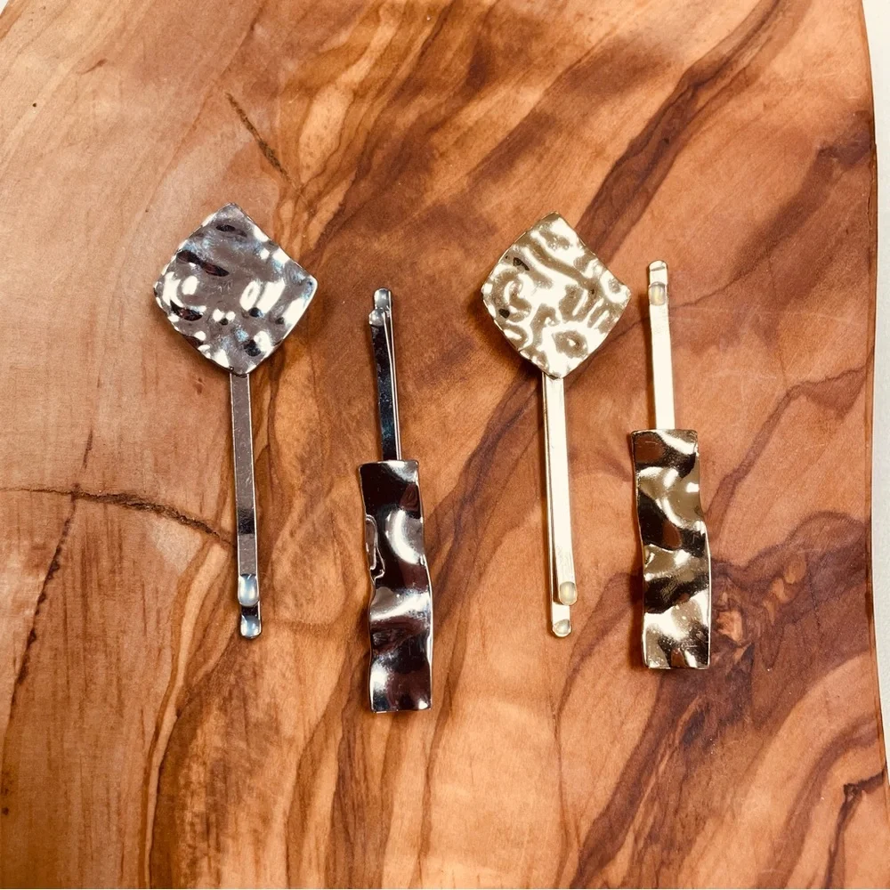 Textured Gold and Silver Hair Clips Pins
